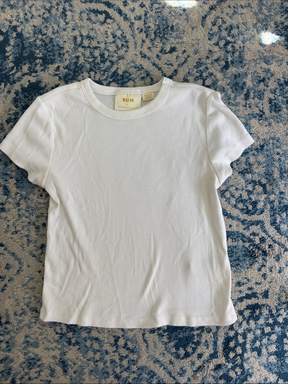 Anthropologie Women’s White Ribbed Short Sleeve Tee